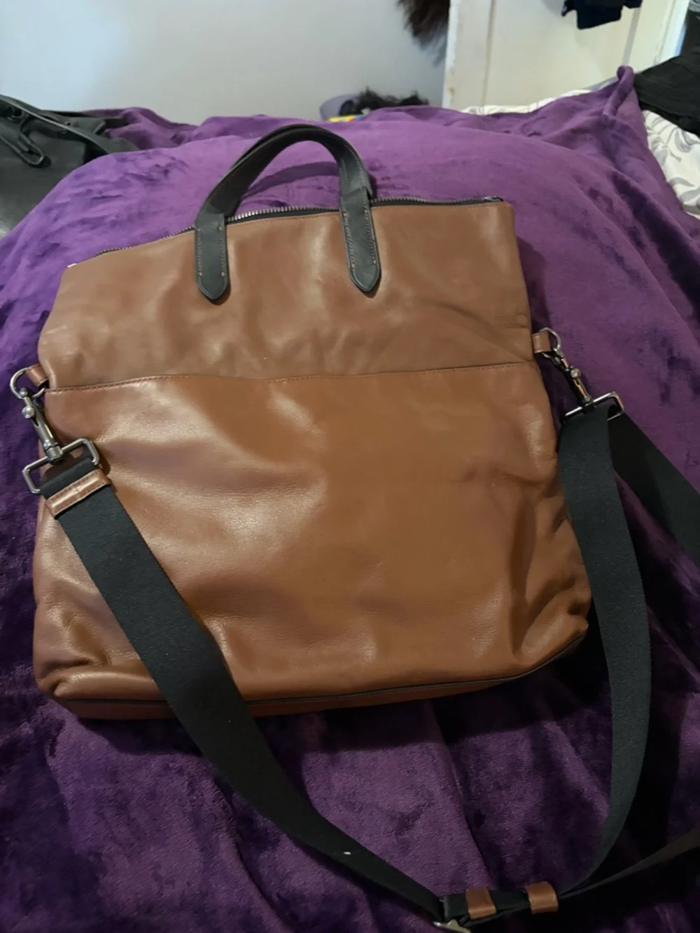 Coach Brown Leather Laptop Tote with Black Handles